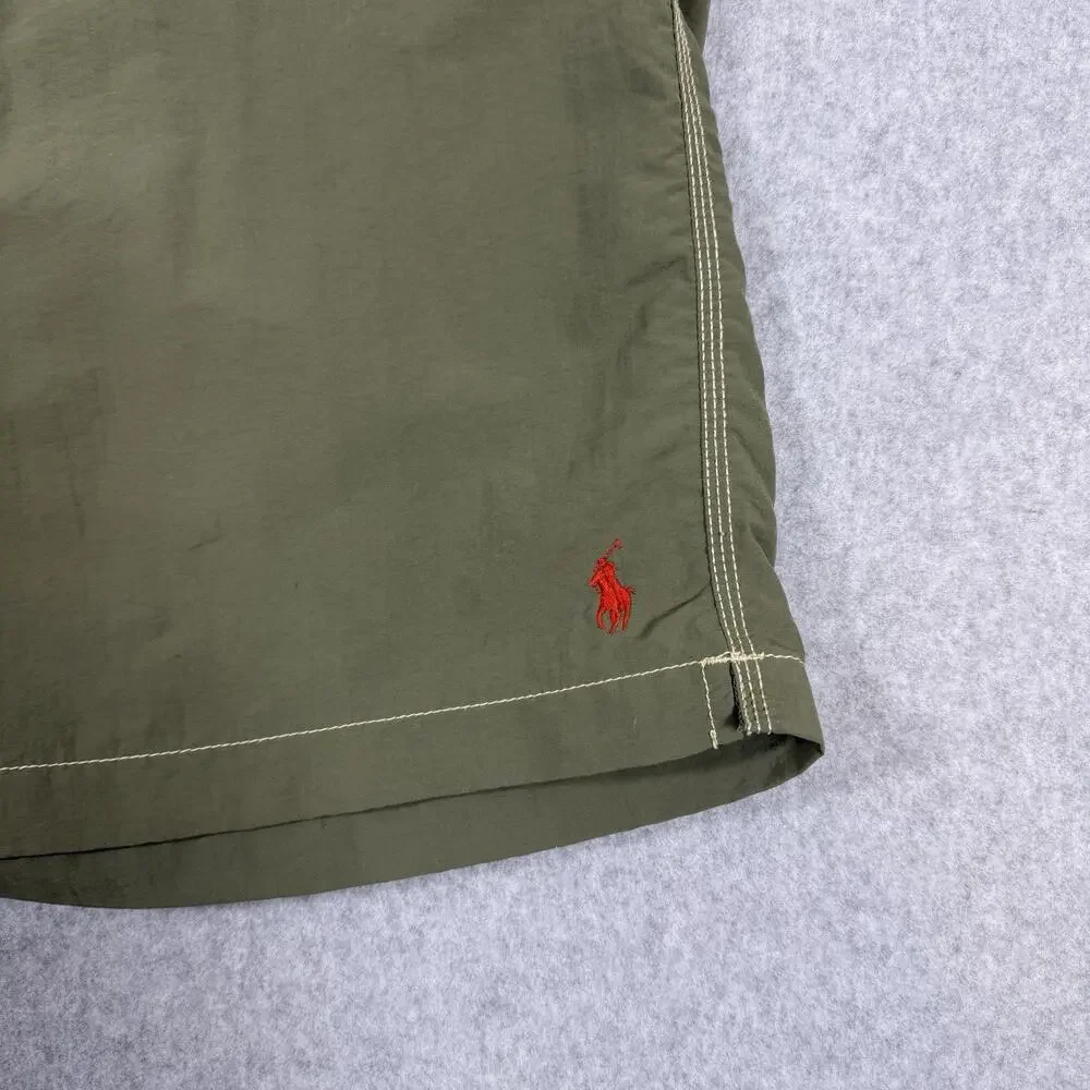 Polo Ralph Lauren Men's Swim Trunks XL Olive Cargo Pocket Lined Drawstring Pony